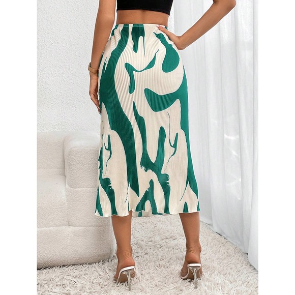 abstract Print Plisse Skirt small pleat midi skirt - Picture 3 of 12